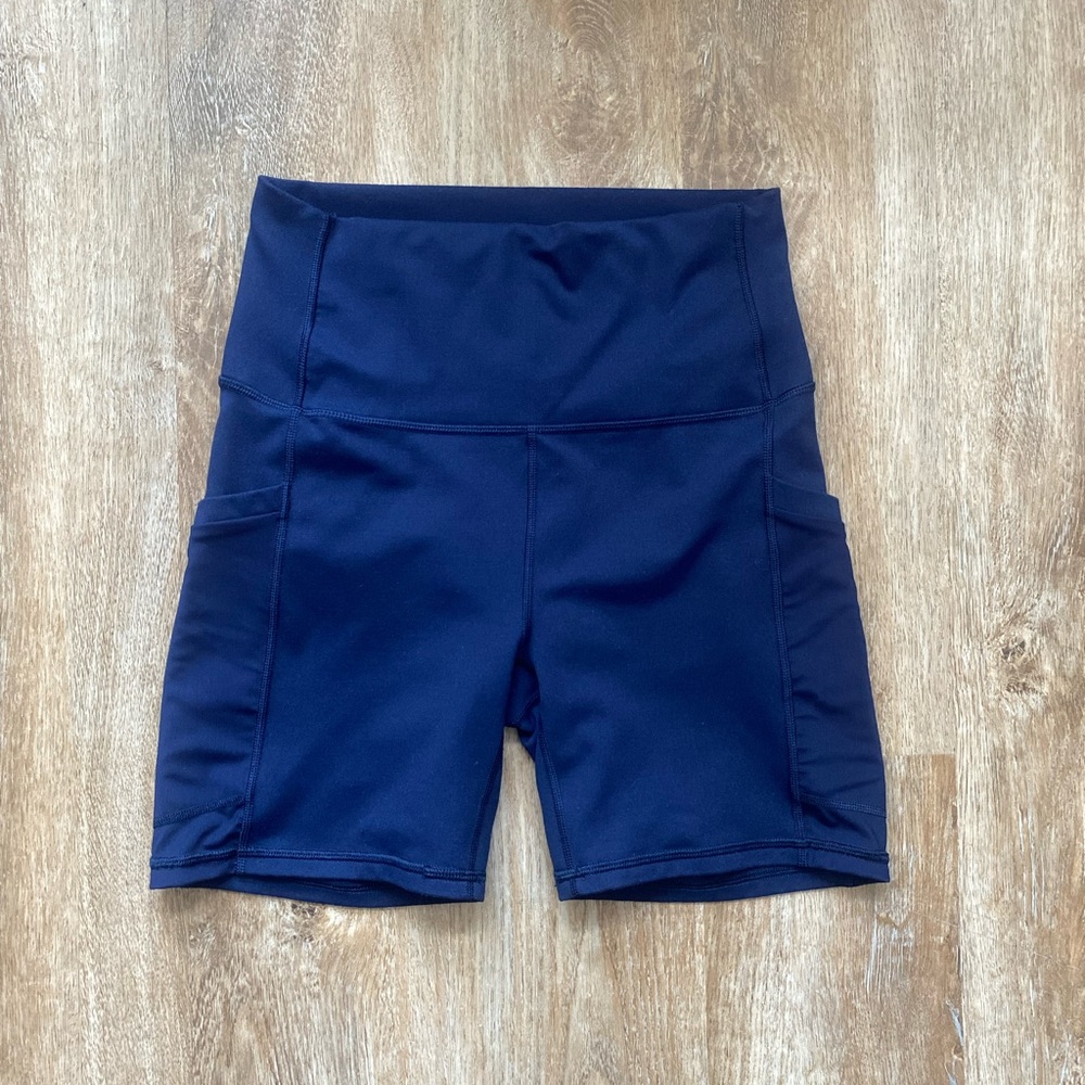 Fabletics PowerHold navy bike shorts. Size medium.